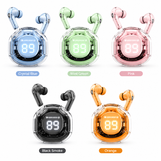 Air39 Transparent Wireless Earbuds Bluetooth 5.3 – LED Display Charging Case