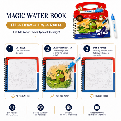 Magic Water Book – Reusable Water Drawing & Coloring Book