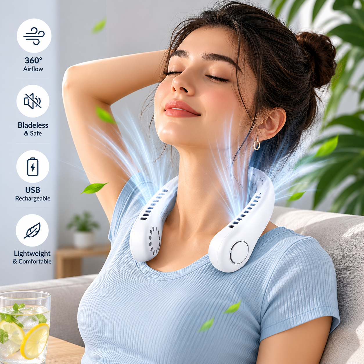 Portable Neck Fan – USB Rechargeable Cooler for Indoor & Outdoor Use