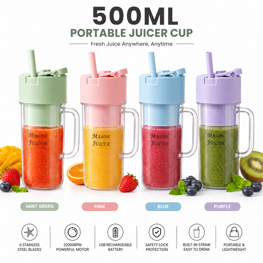 500ML Portable USB Rechargeable Juicer Blender with Straw