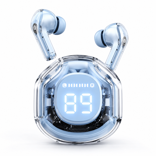 Air39 Transparent Wireless Earbuds Bluetooth 5.3 – LED Display Charging Case