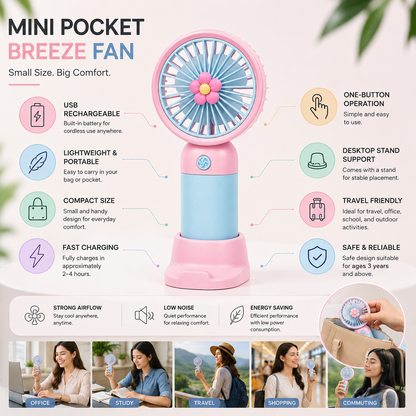 Mini Pocket Breeze™ USB Rechargeable Handheld Fan