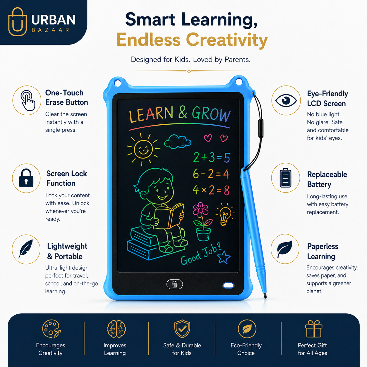 LCD Writing Tablet for Kids – Colorful Drawing & Learning Board