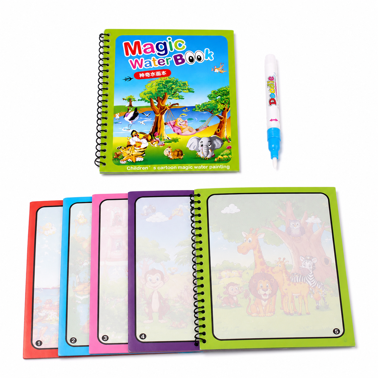 Magic Water Book for Kids – Reusable Water Coloring & Drawing Book with Magic Pen