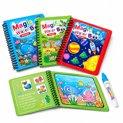 Magic Water Book for Kids – Reusable Water Coloring & Drawing Book with Magic Pen