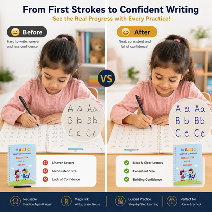 Magic Handwriting Practice Copybook Set – Alphabet, Numbers, Math & Drawing Reusable Learning Books