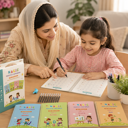 Magic Handwriting Practice Copybook Set – Alphabet, Numbers, Math & Drawing Reusable Learning Books