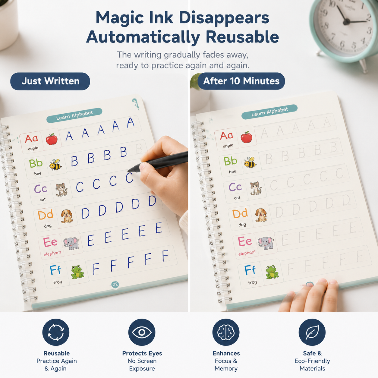 Magic Handwriting Practice Copybook Set – Alphabet, Numbers, Math & Drawing Reusable Learning Books