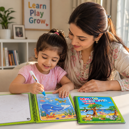 Magic Water Book for Kids – Reusable Water Coloring & Drawing Book with Magic Pen