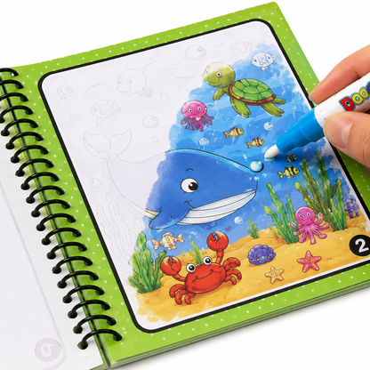 Magic Water Book for Kids – Reusable Water Coloring & Drawing Book with Magic Pen