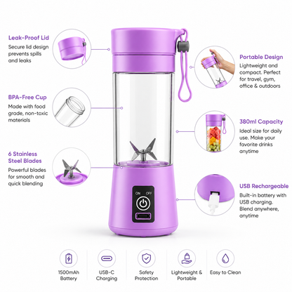 Portable Juicer Blender – USB Rechargeable 380ml