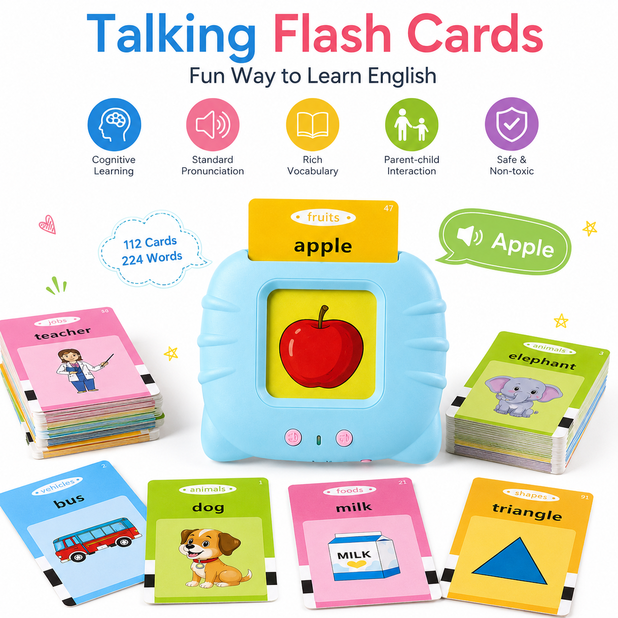 Talking Flash Cards Learning Device – Preschool Educational Toy for Kids