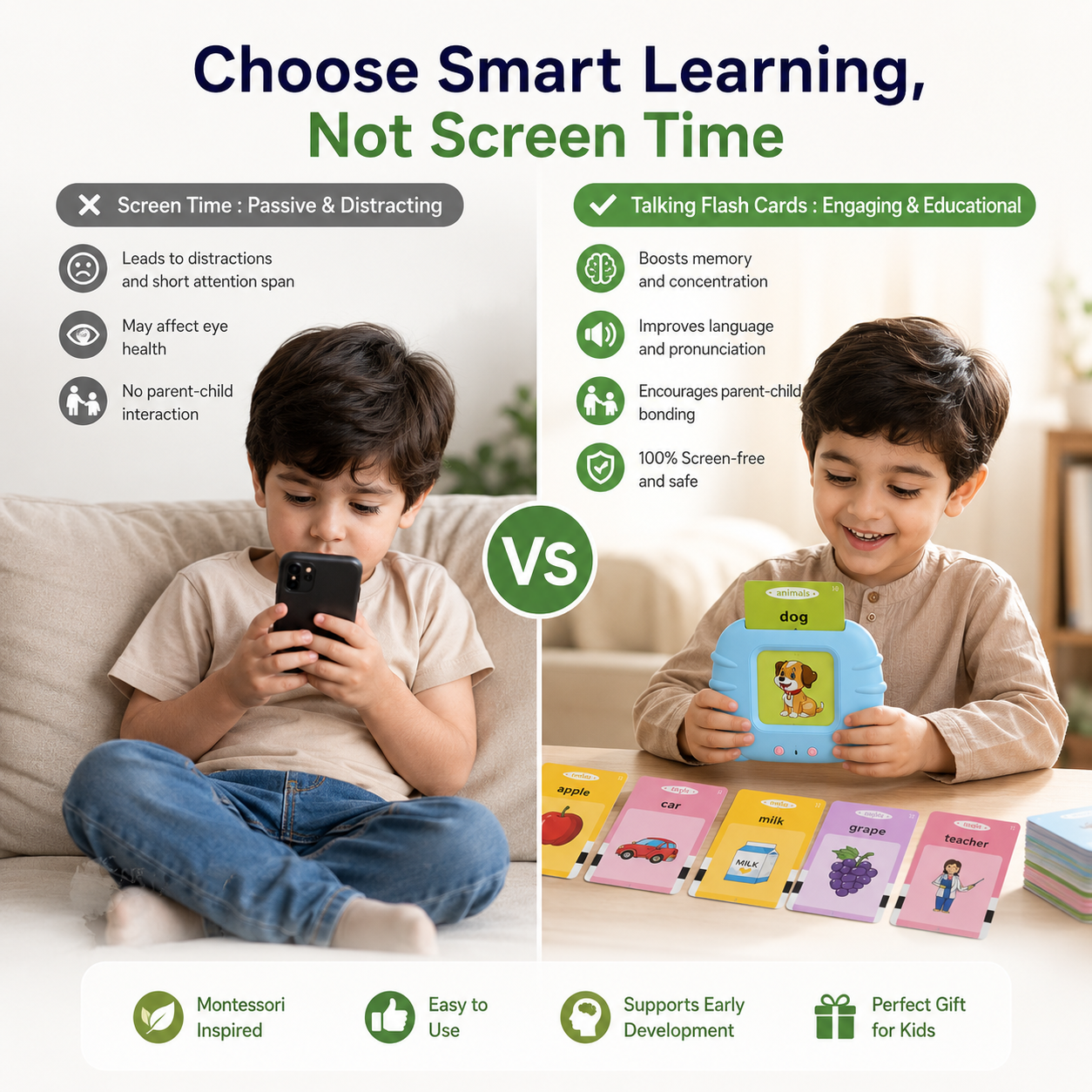 Talking Flash Cards Learning Device – Preschool Educational Toy for Kids
